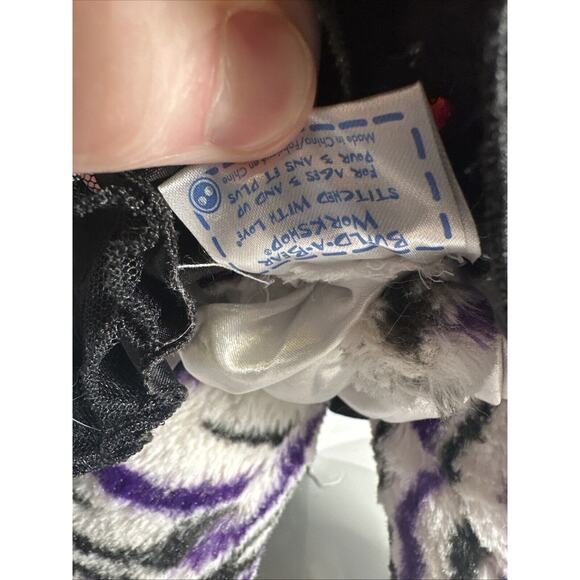 Build A Bear Black White Purple Zebra Striped Teddy 18” Plush with Top & Skirt - Picture 6 of 9